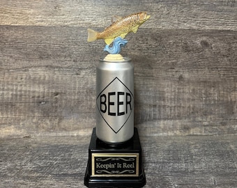Fishing Trophy Award Funny Trophy Biggest Bass Tournament Derby Trophy HAND PAINTED Trout #1 Master Baiter Award Gag Gift Beer Challenge