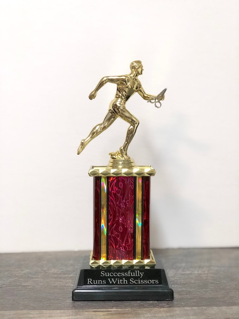 Trophy Inscriptions Running Successfully Runs With Scissors Funny Trophy Gag Gift for Runner Jogger ...