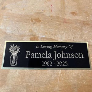 BRASS Bench Plate JAR Of FLOWERS Floral Bench Plaque Custom Engraved Memorial In Loving Memory Of Plaque Engraved Name Plate Name Plaque