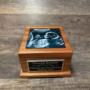 Miscarriage Urn MAHOGANY Infant Child Loss Stillborn Urn Baby Cremation Memorial Human Photo & Engraved Plate Memorial Keepsake