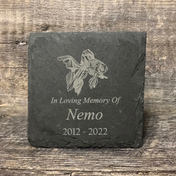 Goldfish Memorial Stone Pet Memory Stone Pet Loss Gift Grave Marker Remembrance Stone Memorial Plaque Slate Personalized Custom Engraved