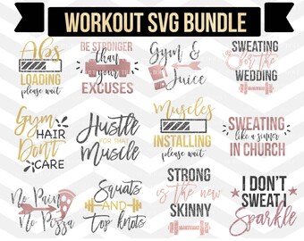 Workout SVG Bundle, Exercise Quotes, Fitness Quotes, Fitness SVG, Muscles, Gym, Tshirt, Bottle, Silhouette, Cutting File, Dfx, png, Cricut