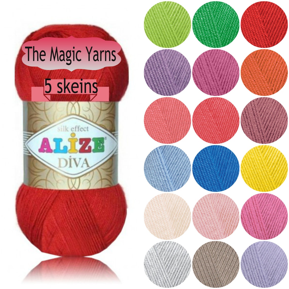 Alize Diva Silk Effect Set of 5 Skeins Microfiber Acrylic - Etsy