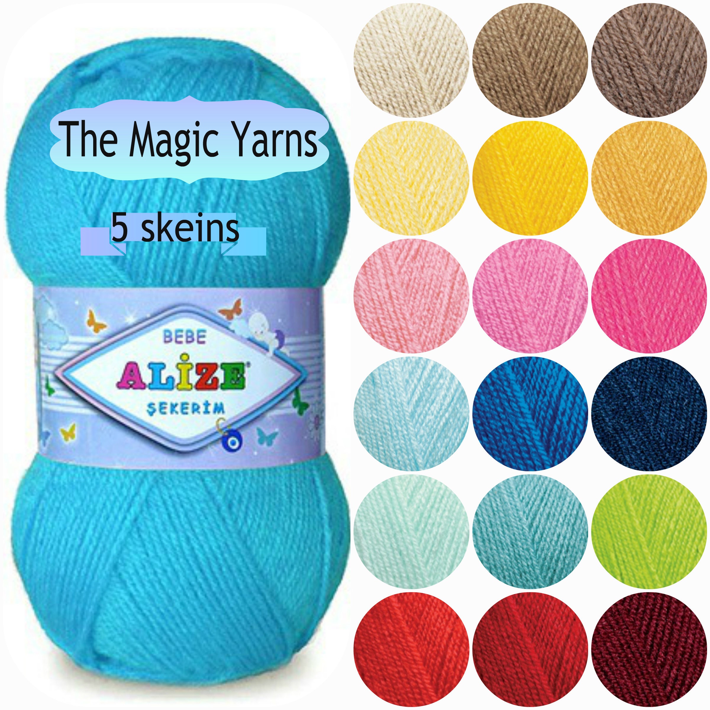 Alize sekerim Set of 5 skeins soft acrylic yarn baby yarn Etsy