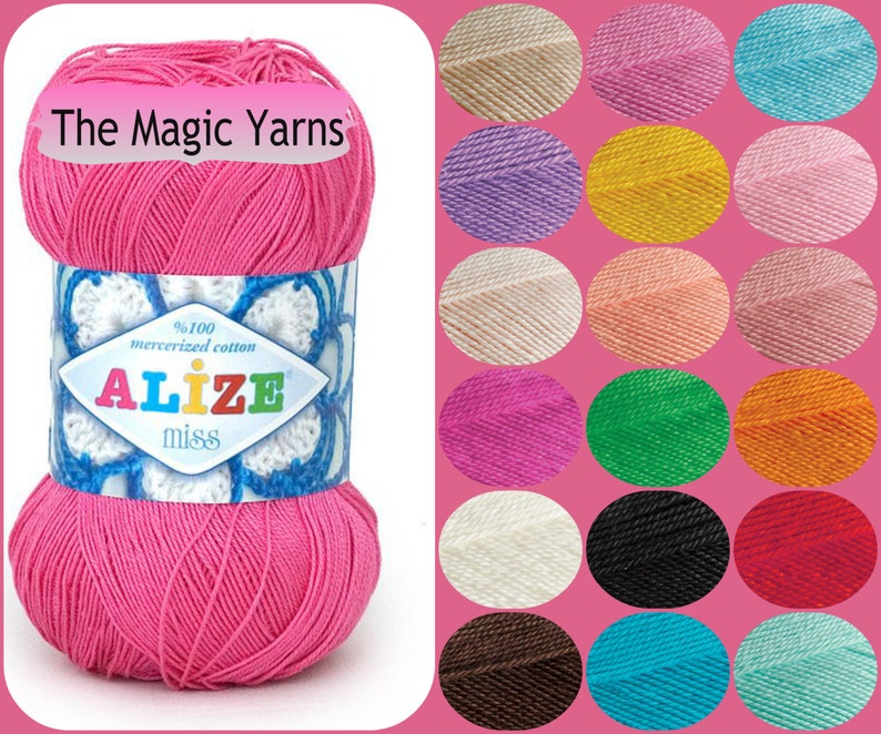 ALIZE MISS Mercerized cotton yarn,summer crochet yarn,crochet thread- lace weight,super fine,ultra fine, baby weight, 2-3 ply,crochet doily