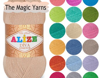 Elastic crochet yarn-ALIZE DIVA STRETCH,crochet bikinis,microfiber acrylic, fingering weight, baby weight,fine,spandex,lycra, baby yarn,sale