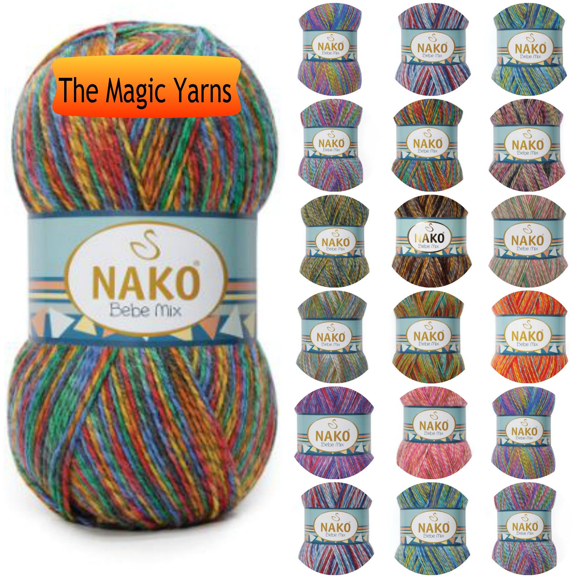 198 yds ea #214 lot of 2 Nako Baby Super Bebe yarn Light Blue 
