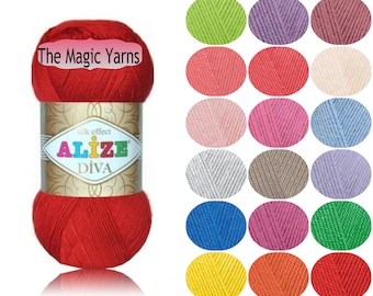Alize Diva- silk effect, Microfiber acrylic yarn, sport weight, light weight, 4 ply, crochet dress, crochet top, crochet yarn, summer yarn