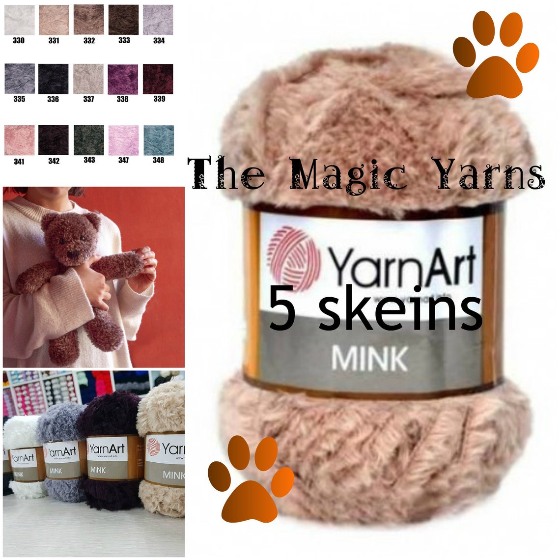 Eyelash Yarn Yarn Art MINK Set of 5 Skeins Scrubbies Etsy