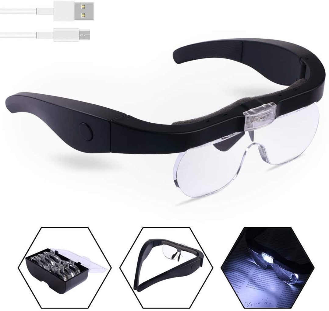 NO.11537DC 1.5X 2.5X 3.5X 5X Rechargeable Head Wearing Magnifying Glasses  with LED