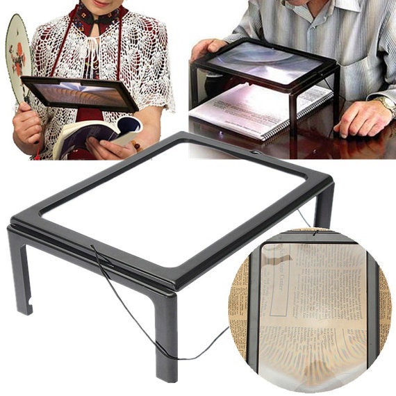 Full Page Lighted Stand Hands-free Magnifier 4 Bright Built-in Leds Ideal  for Small Prints and Craft Works, Repair of Tiny Parts 