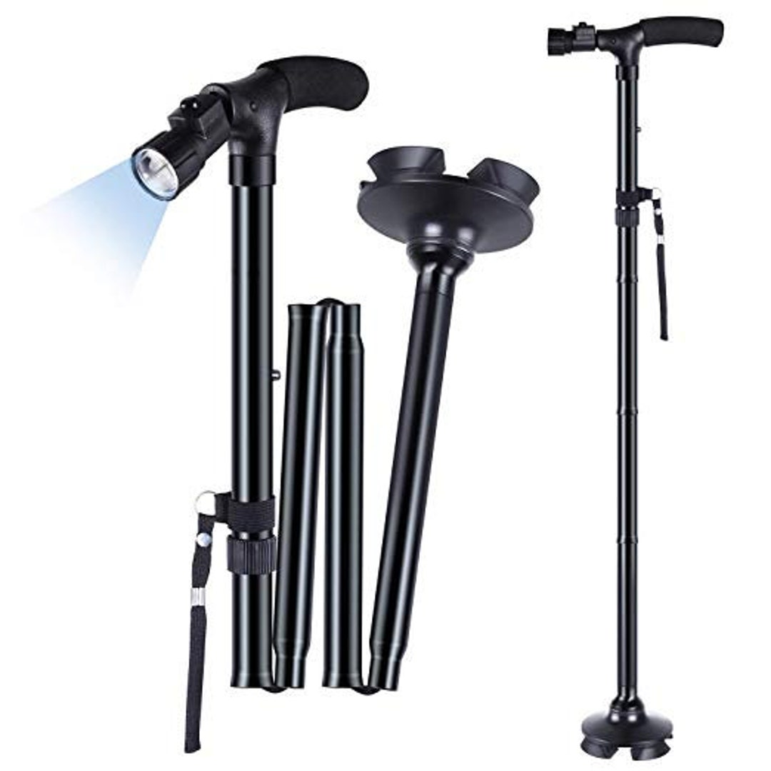 All Terrain Foldable Walking Cane With Bright LED Lights & 5 Adjustable