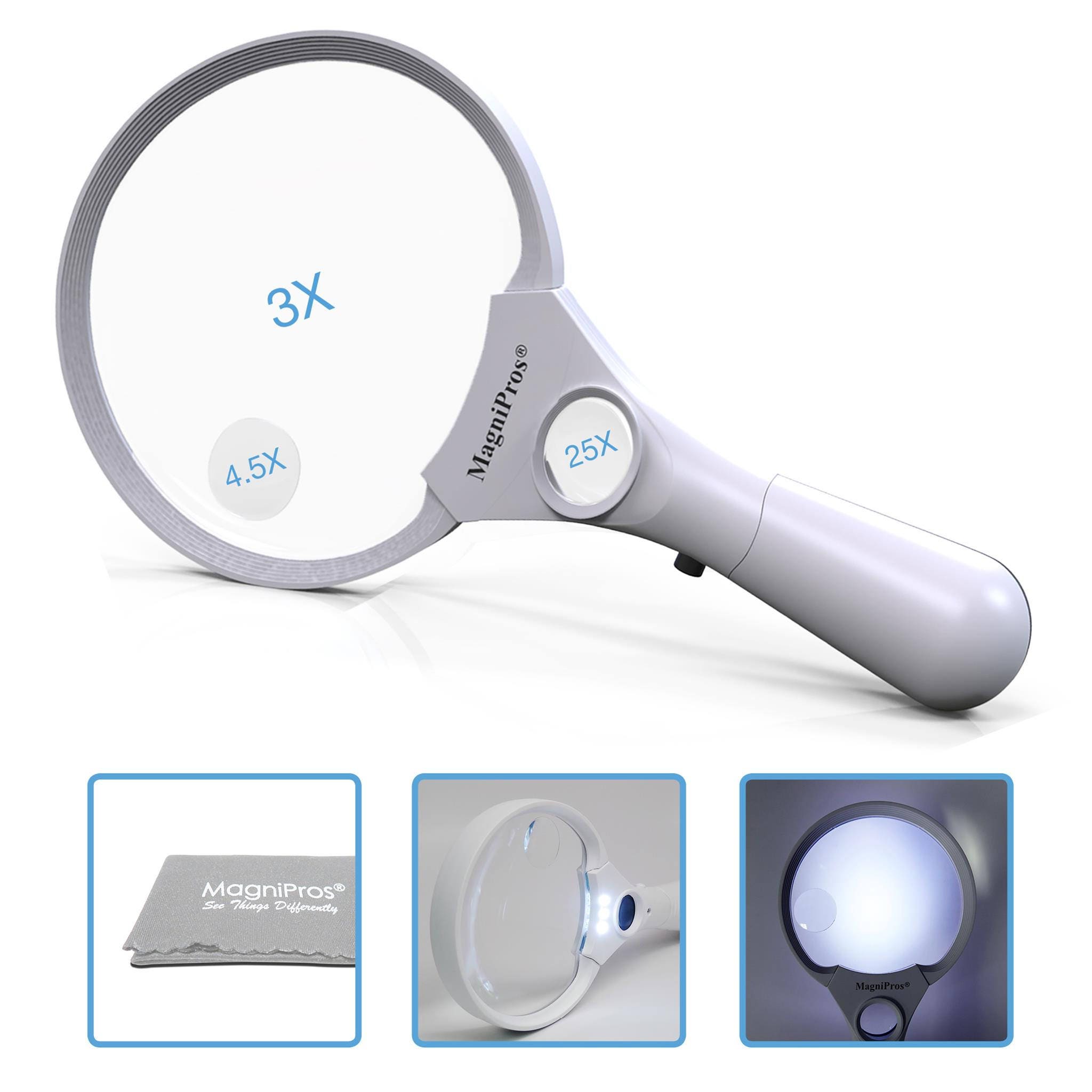 Premium LED Magnifying Glass for Reading by MagniPros