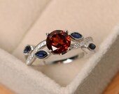 Garnet ring, leaf ring, multistone ring, red gemstone ring, ring garnet