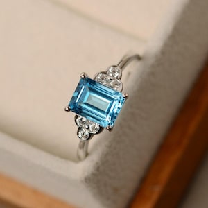 Schweizer Blautopas Ring, Silber, Blautopas Schmuck, Versprechensring