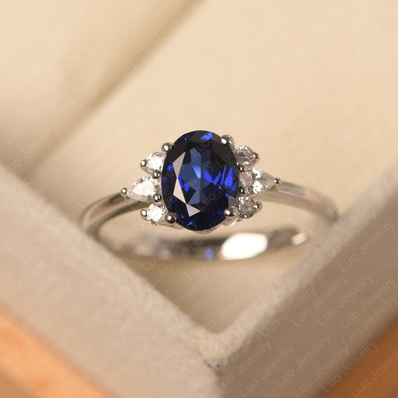 Sapphire Promise Ring Sterling Silver Oval Cut Blue Gemstone September Birthstone Handmade Gifts Etsy Australia