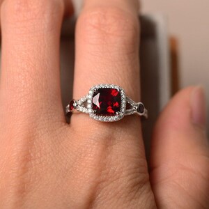 Garnet ring, engagement ring, cushion cut ring, red garnet ring, engagement ring image 4