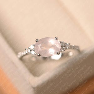 Pink quartz ring, white gold, engagement ring for women, pink gemstone ring