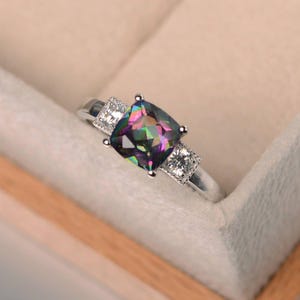 Mystic topaz ring,anniversary ring ,cushion cut,gemstone ring,sterling silver ring image 2