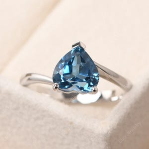 Heart cut 8x8 mm London blue topaz promise ring, sterling silver minimalist ring, November birthstone