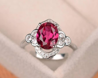 Oval ruby ring, ruby engagement rings, oval ring, sterling silver, red gemstone ring, promise ring