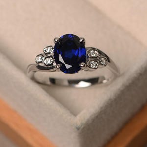 Lab sapphire ring, blue sapphire, oval cut sapphire, engagement ring