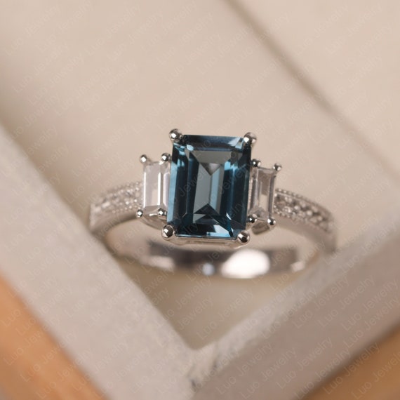 London Blue Topaz Wedding Ring Baguette Cut Accents Sterling - Etsy