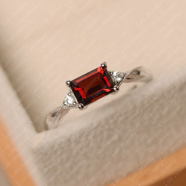 Garnet ring, January birthstone ring, white gold, anniversary ring for women