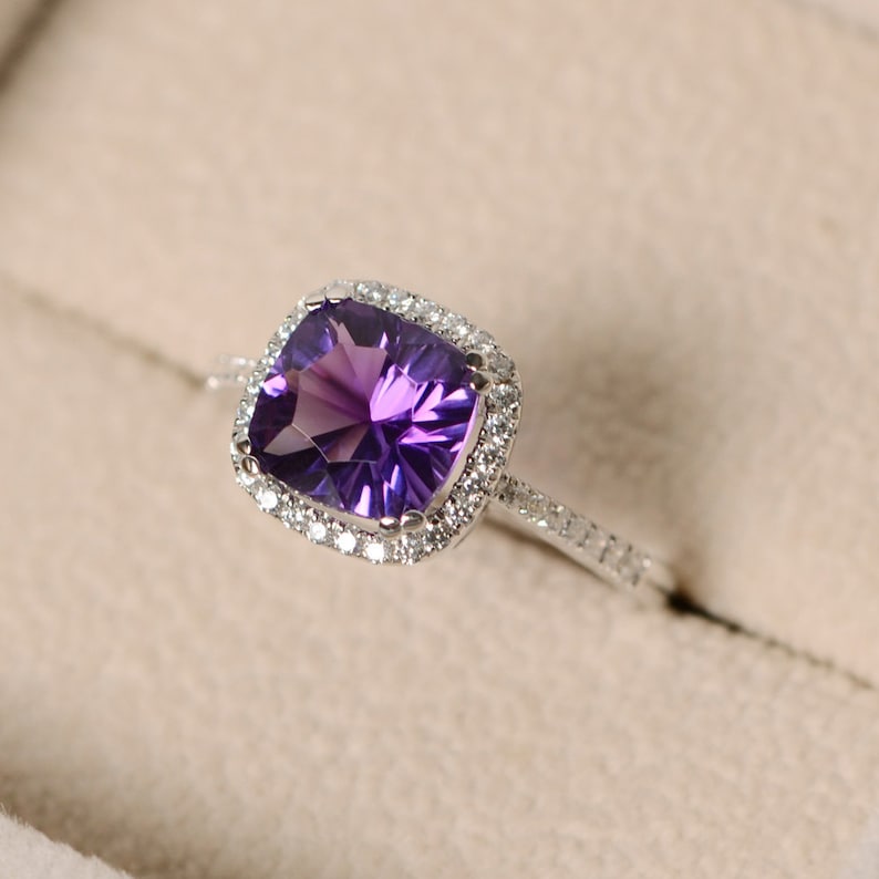 Amethyst ring, engagement ring, sterling silver, gemstone ring amethyst, purple amethyst ring image 5