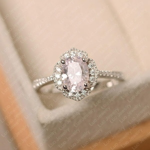 Rosa CZ Ring, Sterling Silber, Verlobungsring für Frauen, Ovalschliff, Ring rosa Stein