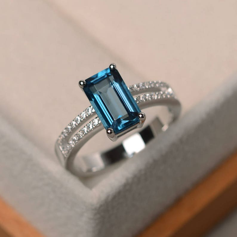 Genuine London blue topaz rings promise rings silver rings | Etsy