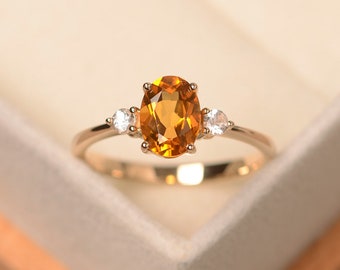 citrine ring, yellow gold, oval cut, engagement ring for women, November birthstone,yellow crystal