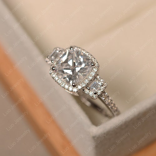CZ ring, cushion cut, sterling silver, simulated diamond ring, engagement shops ring for women