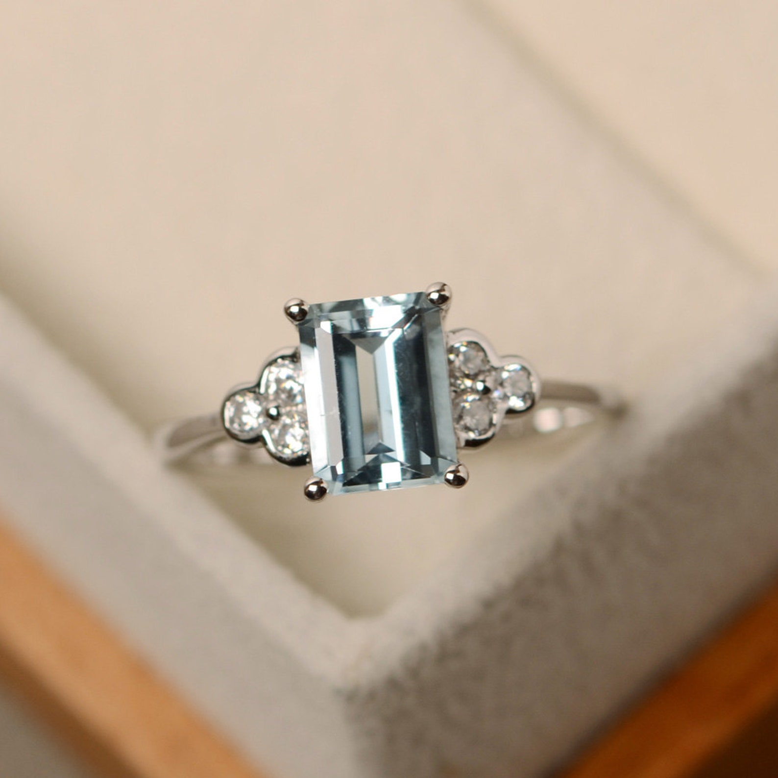 Aquamarine Ring March Birthstone Ring Emerald Cut Etsy
