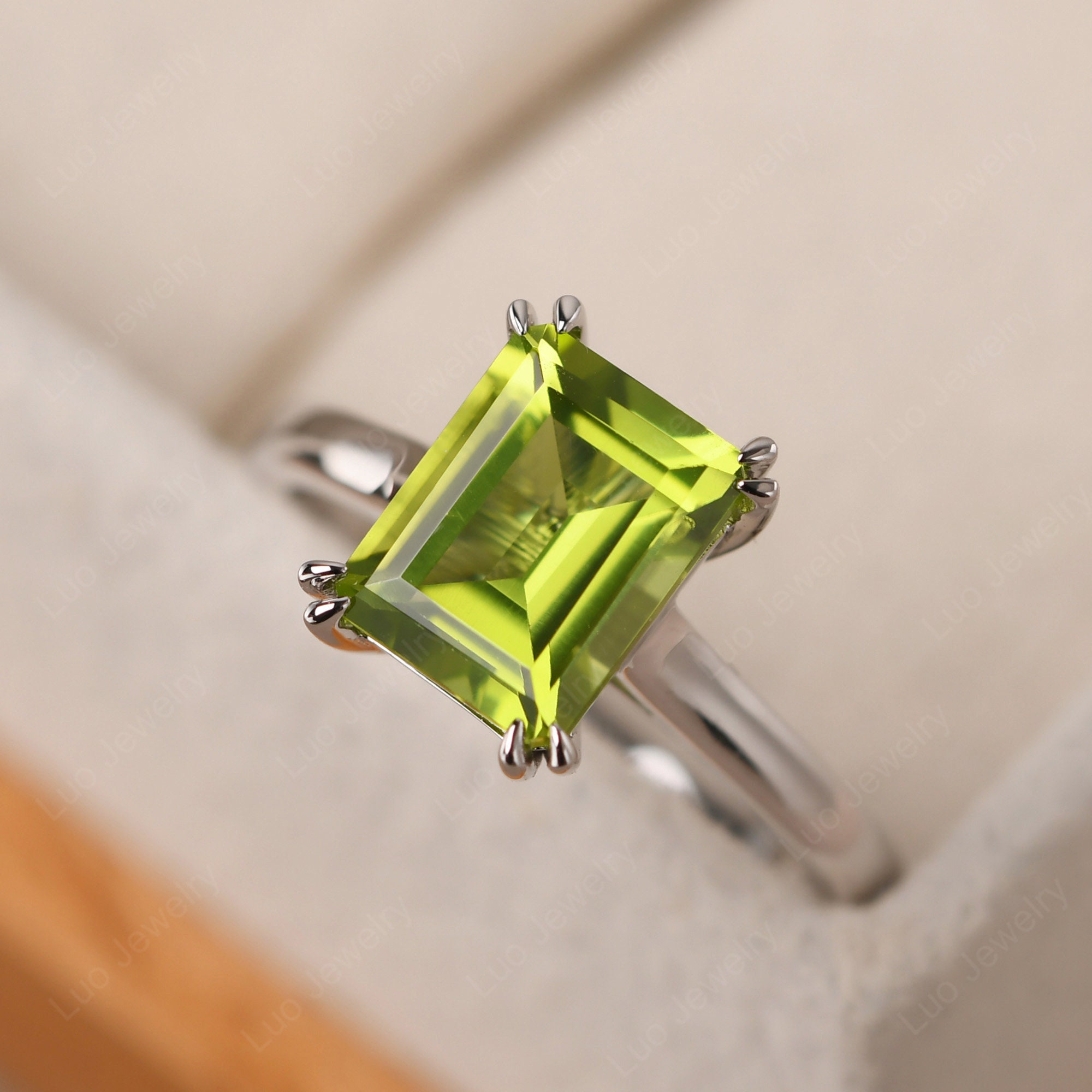 Natural Peridot Promise Ring Emerald Cut Sterling Silver Etsy