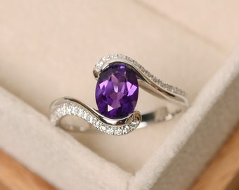 Purple amethyst ring, sterling silver, oval cut ring, purple gemstone ring, engagement ring, ring amethyst