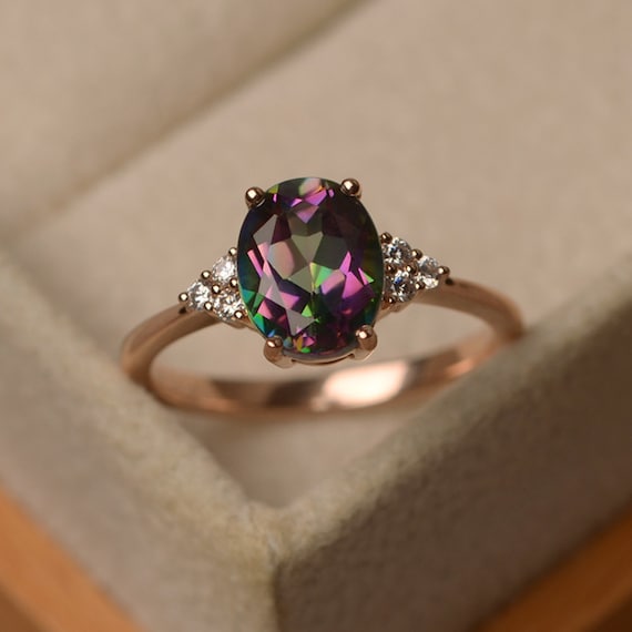 Black Gold Dainty Ring w/ Mystic Topaz & Lilac Moonstone Crystals | Time  Loop by Oomiay – Oomiay Jewelry
