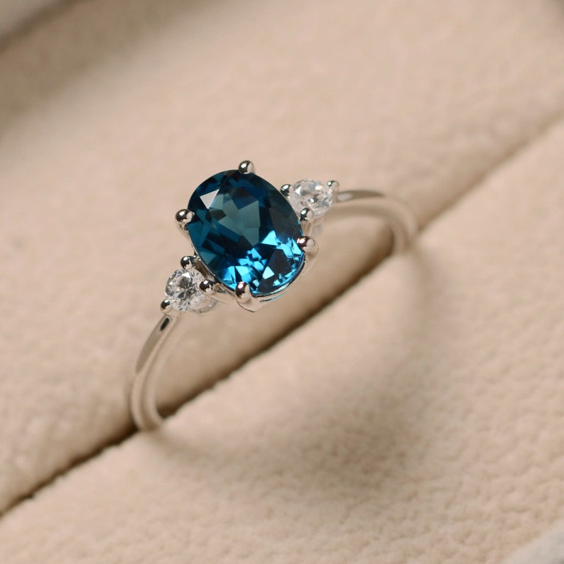 Blue topaz ring oval gemstone ring sterling silver promise | Etsy