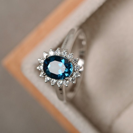 Small Stackable London Blue Topaz Ring Rhodium on Sterling Silver Small Stackable London Blue Topaz Ring Rhodium on Sterling Silver