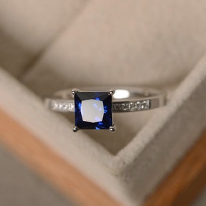 Sapphire ring, princess cut sapphire, engagement ring image 1
