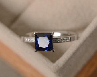 Sapphire ring, princess cut sapphire, engagement ring
