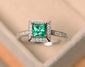 Smaragd Ring, Smaragd Verlobungsring, Princess Cut Smaragd