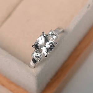 wedding ring ,natural white topaz ring,genuine gemstone ring,sterling silver ring,cushion cut