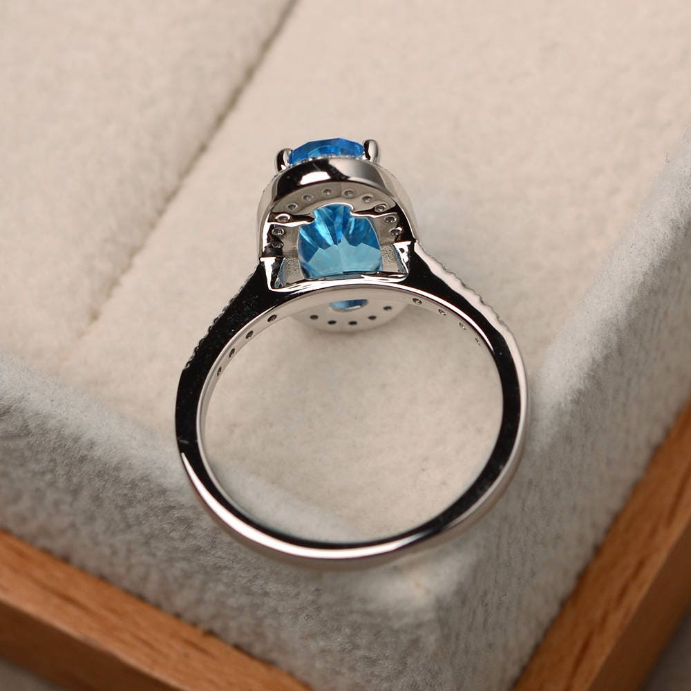 Swiss blue topaz ring wedding ring oval cut gems halo ring | Etsy