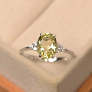 Lemon quartz ring, oval cut, yellow quartz ring, engagement ring, sterling silver ring, rings for her