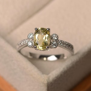 lemon quartz ring, oval cut yellow gemstone,sterling silver ring, promise ring