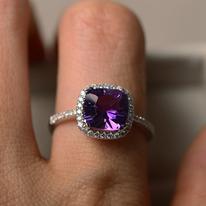 Amethyst ring, engagement ring, sterling silver, gemstone ring amethyst, purple amethyst ring image 6