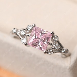 Unique design pink cubic zirconia bridal ring,princess cut 1.83 carat,sterling silver cz engagement ring