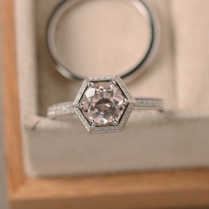 Morganite engagement ring, pink morganite, hexagon ring,