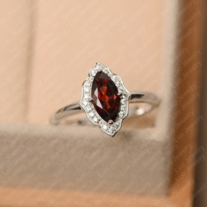 Red garnet ring, January birthstone ring, marquise cut, white gold engageent ring